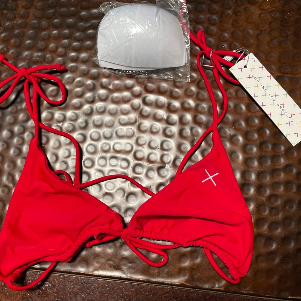 Red triangle bikini top, size large. Never worn